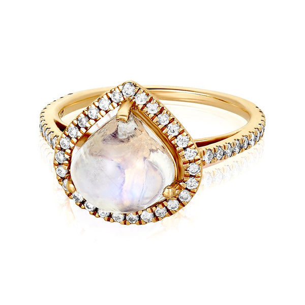 Moonstone diamond halo ring