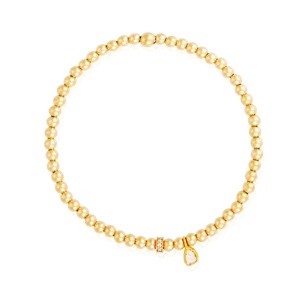 14k gold stackable bracelet with 18k gold diamond rondel and rose cut diamond charm
