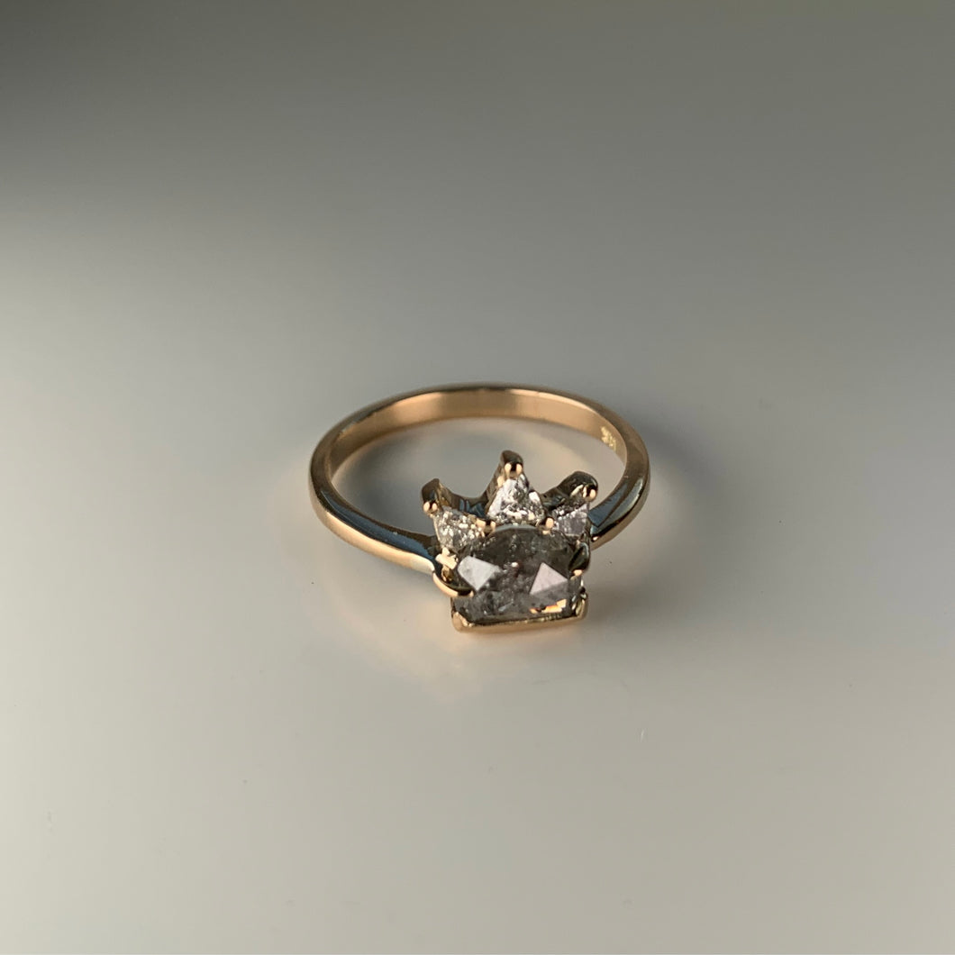 Salt and pepper crown diamond ring