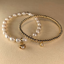 Load image into Gallery viewer, 14k gold stackable bracelet with 18k gold diamond rondel and rose cut diamond charm
